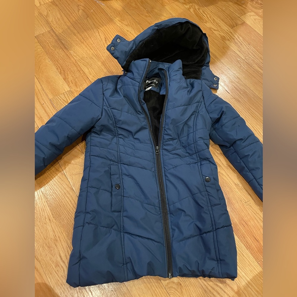 Navy Quilted Hooded Coat girls size 8